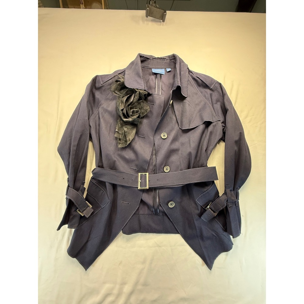 Simply Vera Vera Wang Womens XL Navy Blue Ribbed Trench Coat Belted Jacket